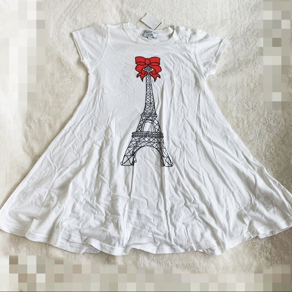 NWT Wildfox Front Eiffle Tower Prints Mini Shirt Dress​ Y2K White